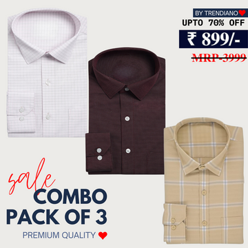 Office Essentials: 3-Pack Formal Shirts | Tailored Fit, Full Sleeves, Pockets ( FS-165)